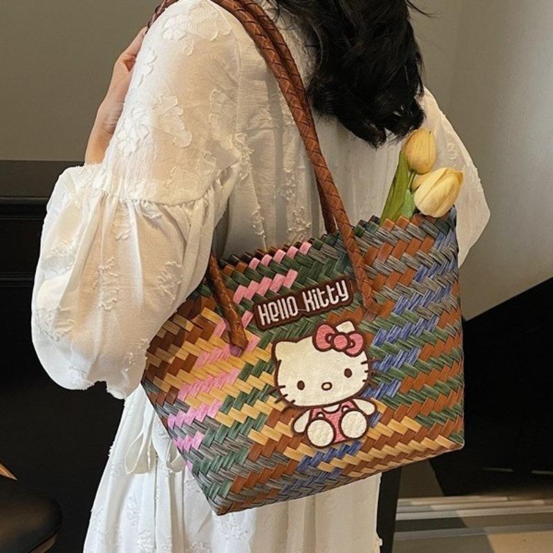Woven Basket Bag Cartoon Large Capacity Rattan Bag Fashion Versatile Handbag Small Square Bag