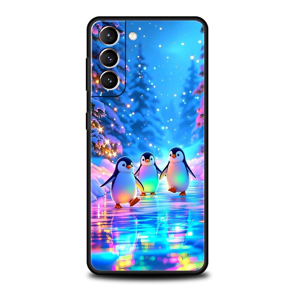 Пингвин Кавайи Милый Мягкий Чехол Для Телефона Для Samsung Galaxy S25 Edge S24 Plus S23 FE S22 S21 S20 Ultra 5G S10 Черный Защитный Чехол