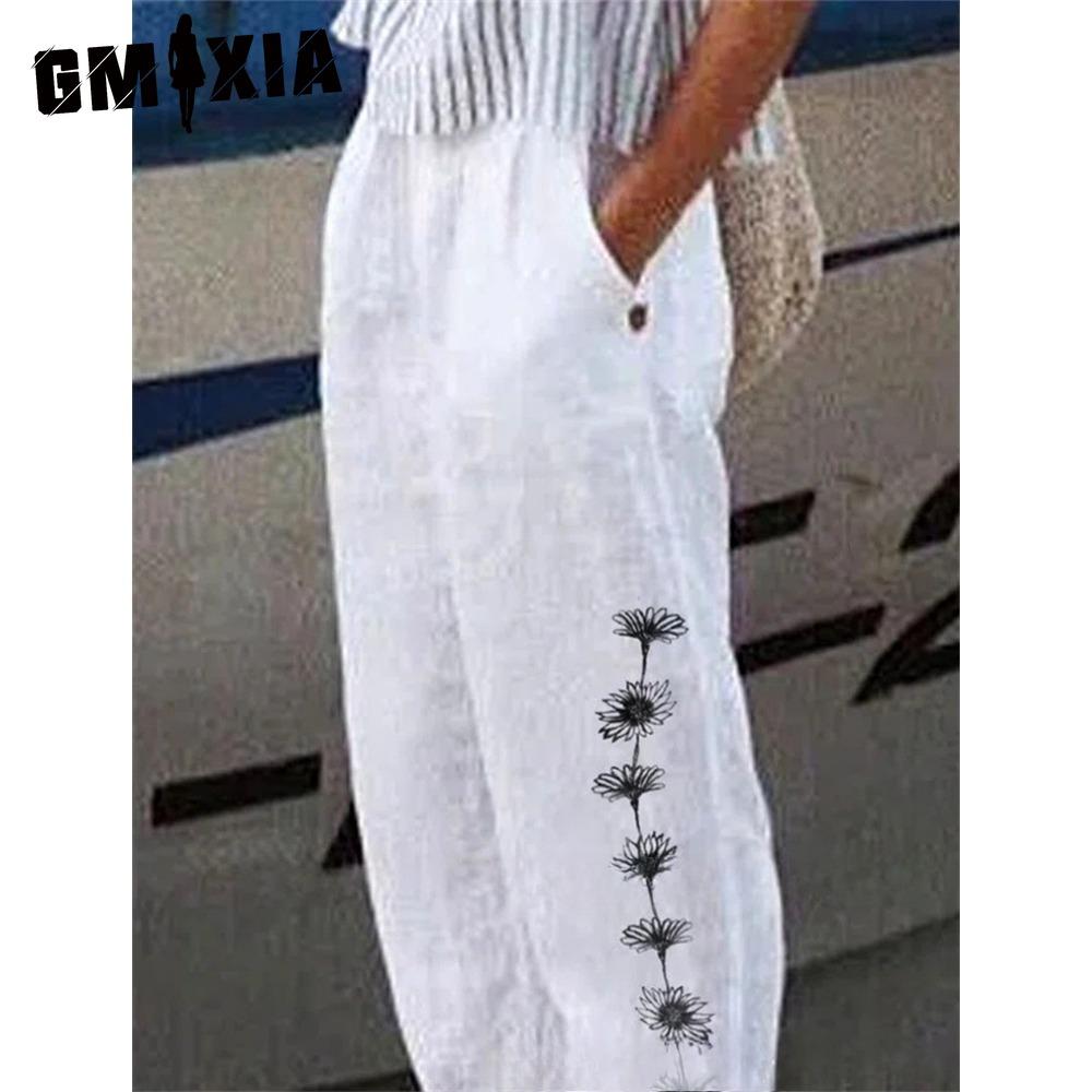 GMXIA Модные популярные гаремные брюки с цветочным принтом и карманами-цветками, брюки со средней посадкой, уличная одежда