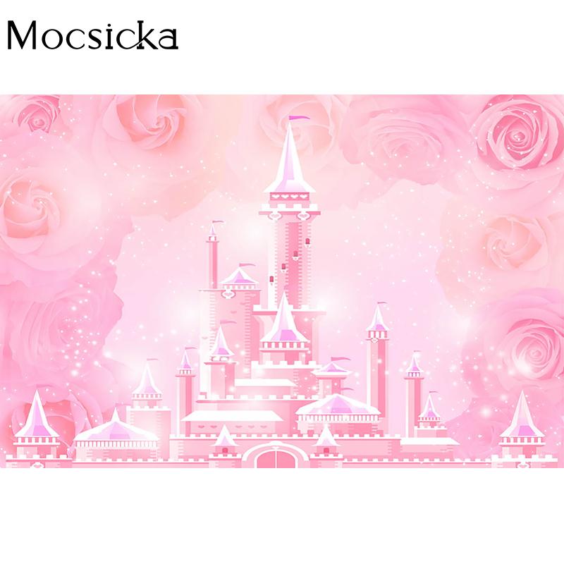 Mocsicka Oh Baby Photography Background Pink Castle Flowers Decoration Props Shower Photo Backdrop Banner
