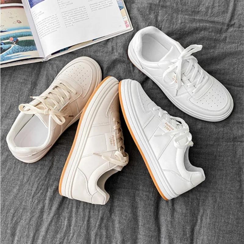 Fashion Spring Breathable Small White Board Shoes Men's 2024 New Trend Casual Sports Shoes Male Versatile Trend Leather Shoes Sneakers