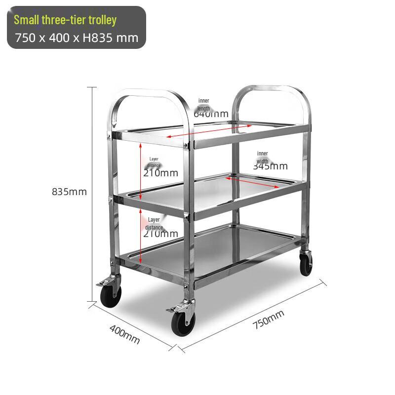 Jundingying Small Stainless Steel 3-Tier Serving Cart