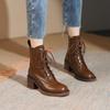 Осенняя обувь, женские сапоги, женская обувь на массивном каблуке с квадратным носком, современные ботинки из натуральной кожи в стиле ретро, короткие сапоги, зимние ботинки на каблуке