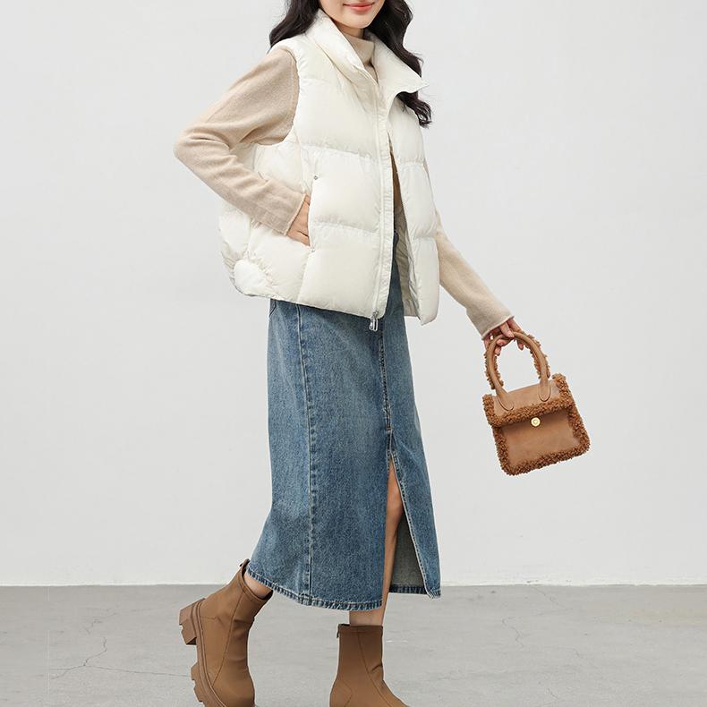 Женская легкая термокуртка без рукавов с воротником-стойкой, белая утиная пуховая куртка, свободный карман, универсальный шикарный жилет