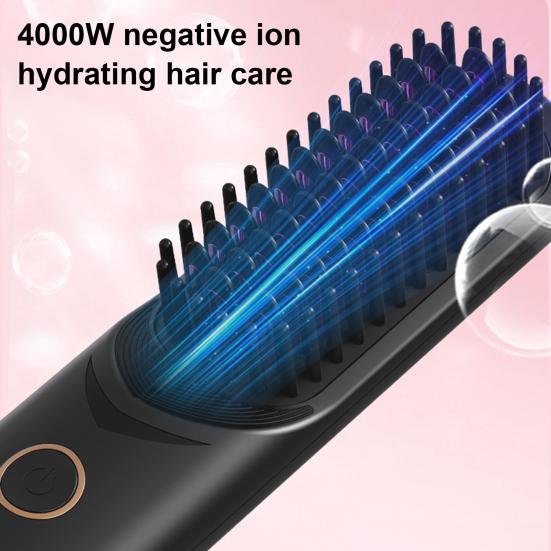 Беспроводной выпрямитель для волос с 3 регулируемыми температурами, быстрый нагрев, портативная дорожная горячая щетка с отрицательными ионами, электрическая расческа для укладки вьющихся волос, распутывающая их