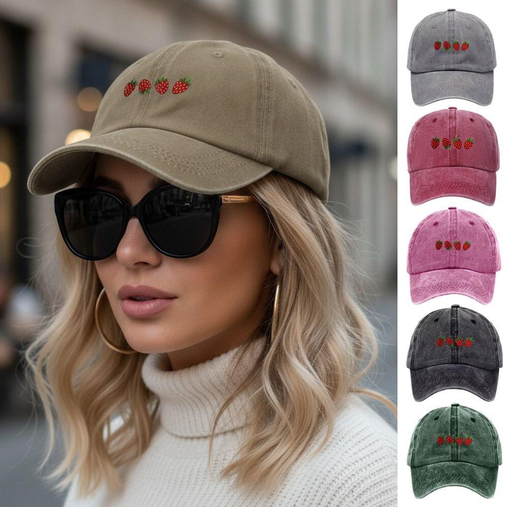 Hip Hop Strawberry Printed Baseball Cap Washed Cotton Sun Hat Streetwear Hats For Man Women Unisex