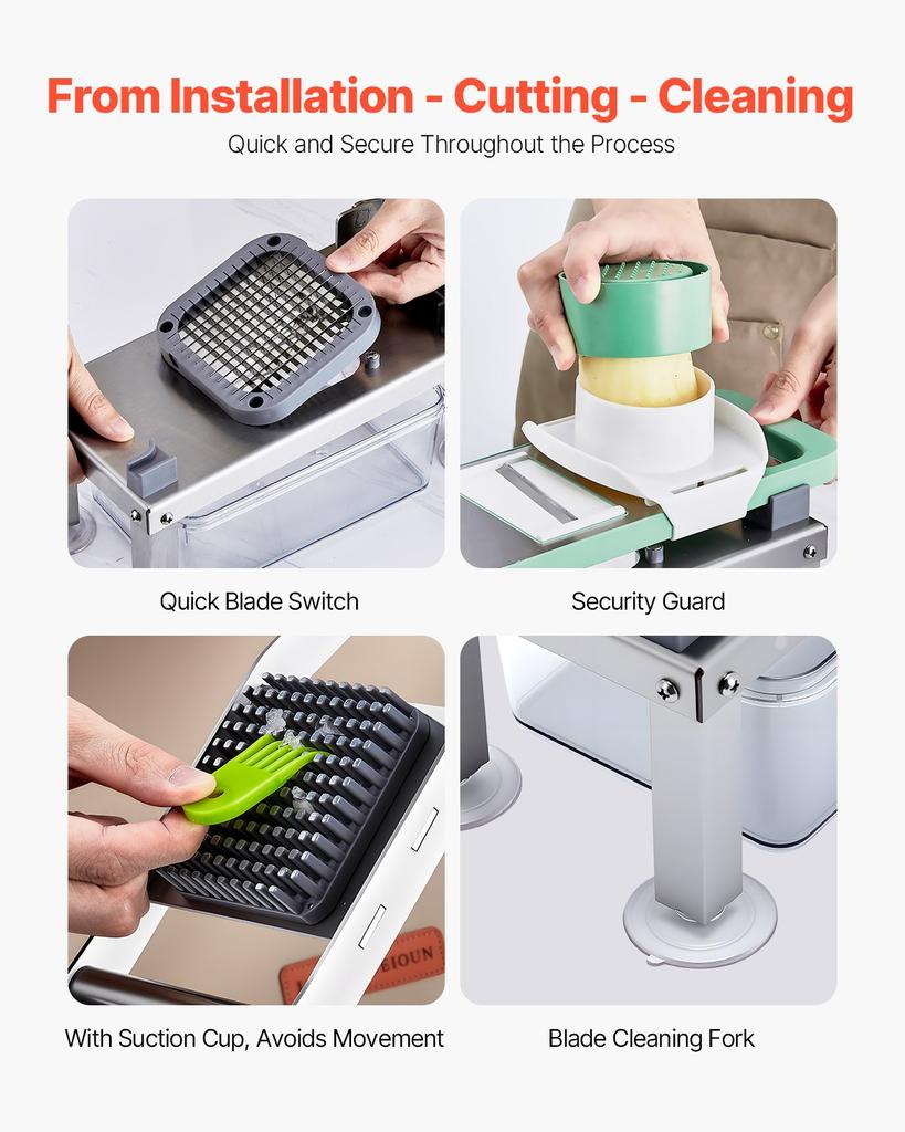 VEVOR Vegetable Chopper Mandoline Slicer, All-in-1 Food Veggie Cutter with 9 Stainless Steel Blades, Cheese Grater Onion Potato Dicer with Container