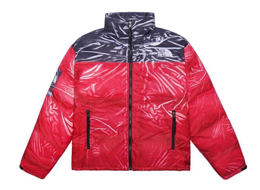 Supreme Куртка The North Face Trompe Loeil с принтом Nuptse Красная