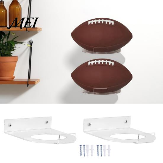 Acrylic Ball Rack for Collection 2 Pcs Holder, Wall Mount Clear Basketball Football Display Rack, Mounted Sports Heavy-Duty Storage Hanger,