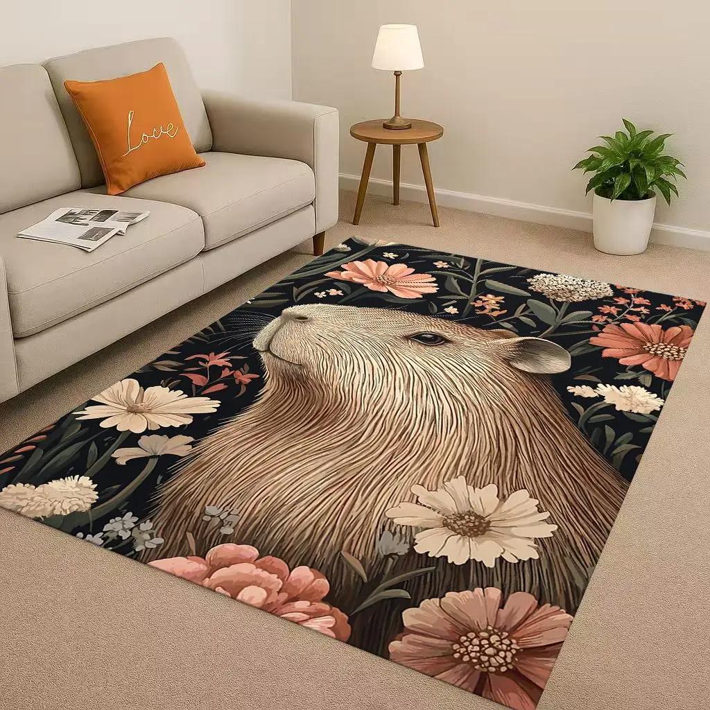 3D Cute Capybara Art Cartoon Living Room Non-Slip Area Rug Soft Carpet for Bedroom Playroom Sofa , Easy Clean Home Decor Doormat