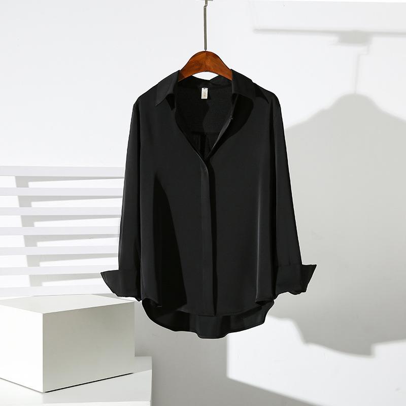 Solid Color Satin Blouse Female Fashion Office Lady Turn-down Collar Long Sleeve Shirts Spring New All-match Buttons Loose Tops