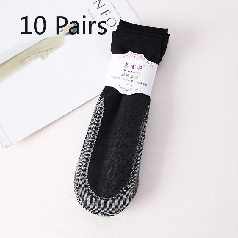 10 Pairs of Women's Spring and Summer Thin Anti Hook Silk Tube Crystal Stockings