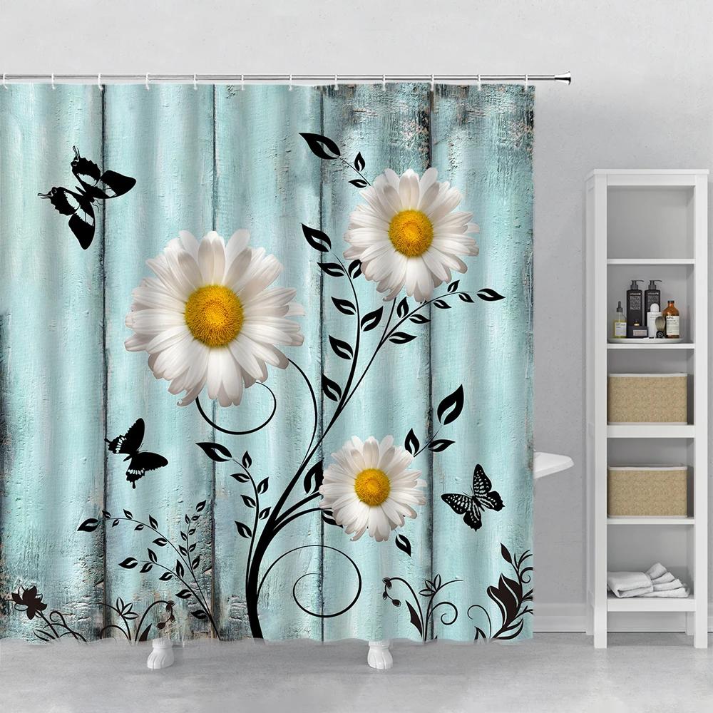 Набор штор для душа с цветами Орхидея Бирюзовый Роза Растение Цветочный Принт Листья Декор для ванной Тканевая занавеска для ванны Аксессуары для ванны Крючок