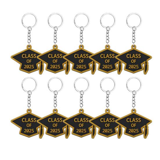 10 Pcs Class of 2025 Keychain Rubber Graduation Keychain Grad Cap Charm Key