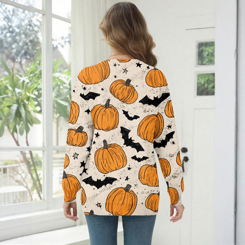 Женский модный повседневный свитшот с длинным рукавом и принтом на Хэллоуин