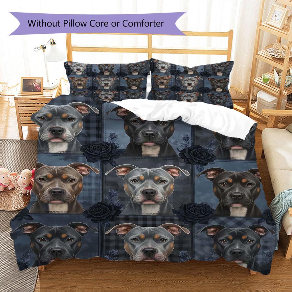 Cute puppyportrait Pattern Bedding Quilt Set Quilt Cover Pillowcase Home Decoration Birthday Gift (1 * duvet cover + 2 * pillowcase, without core)