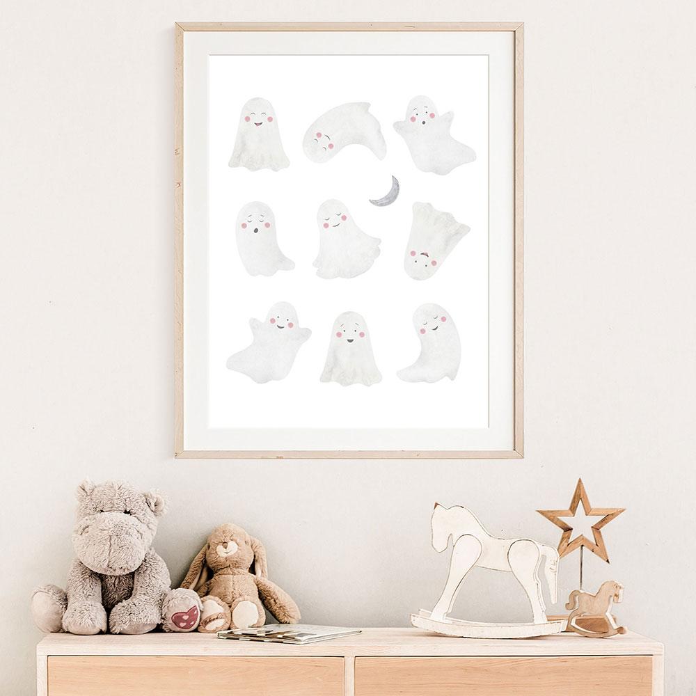Halloween Nursery Poster Pumpkin Trick or Treat Art Print Cute Little Ghost Boo Canvas Painting Wall Picture Baby Playroom Decor