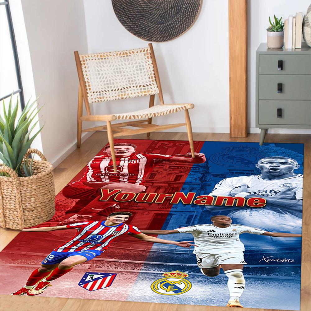 Atletico Madrid Customize Your Name Floor Rug Office Rug Perfect for Kitchen Foyer Living Rooms Study room Antislip Carpet Anime Office Decor