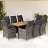 VidaXL Garden Dining Set 9 Pcs Grey Cushions Wicker, Outdoor Dining Set 3276730