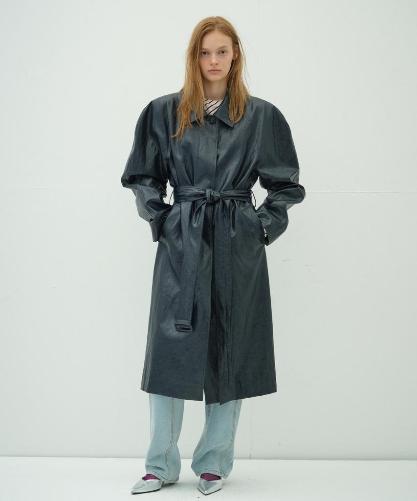 Overdueflair Leather Long Trench Coat_Navy