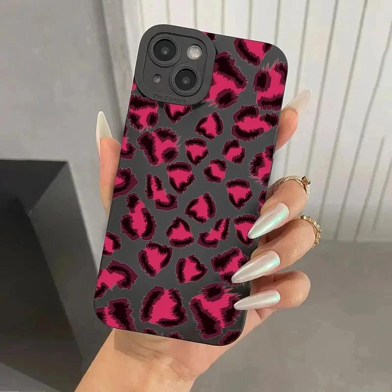 Стильный розовый чехол для телефона с леопардовым узором для iPhone 15 14 13 12 11 Pro Max Mini XS XR X 7 8 15 Plus SE 2022 Мягкая крышка