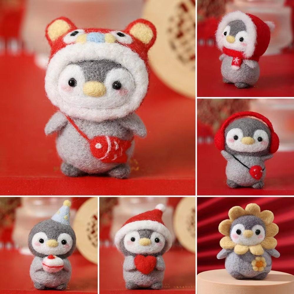 Not Finished Wool Felting Kit Cute Penguin Felting Starter Kit Cute Needle Felting Kit