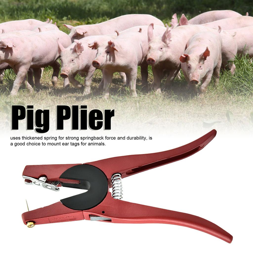 Pig Cattle Ear Tag Plier Livestock Tool for Cow Sheep Goat Farm Animals Red