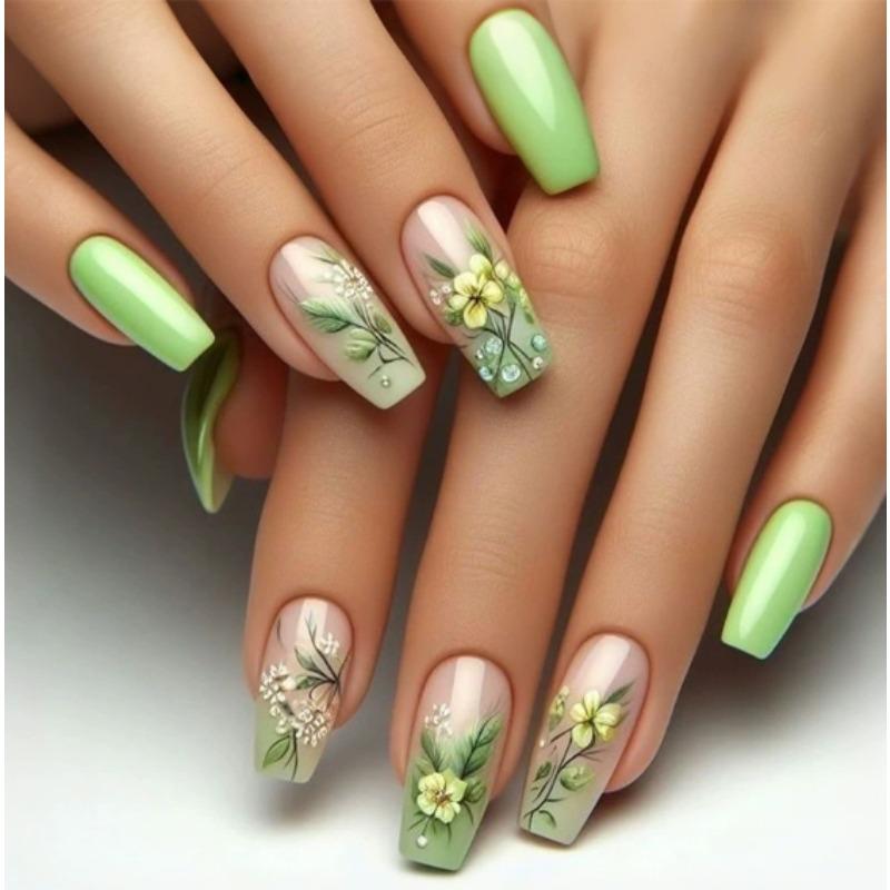 24Pcs Pink Flower Butterfly Pastoral Ballet Press On Nails Full Coverage Removable Nail Tips For Women And Girls