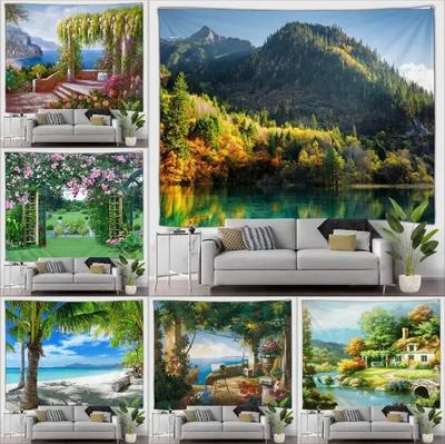 Лесной водопад, открытый пейзаж, гобелен, красивая лесная картина маслом, настенная подвеска, декоративное художественное одеяло, фреска для гостиной