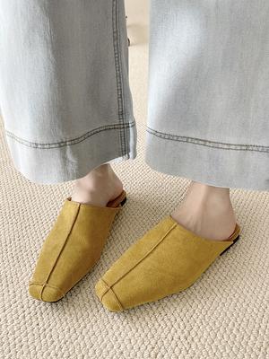 Верхняя одежда Мюли с квадратным носком Повседневная обувь для женщин Ретро балетки Слипоны Французский стиль полутапочки Комфортные шлепанцы Мягкая стелька Замша