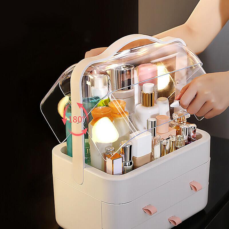 Органайзер для косметики, ящик для хранения, пылезащитный ящик для рабочего стола, органайзер для ювелирных изделий, прозрачная переносная ручка, контейнеры для хранения средств по уходу за кожей