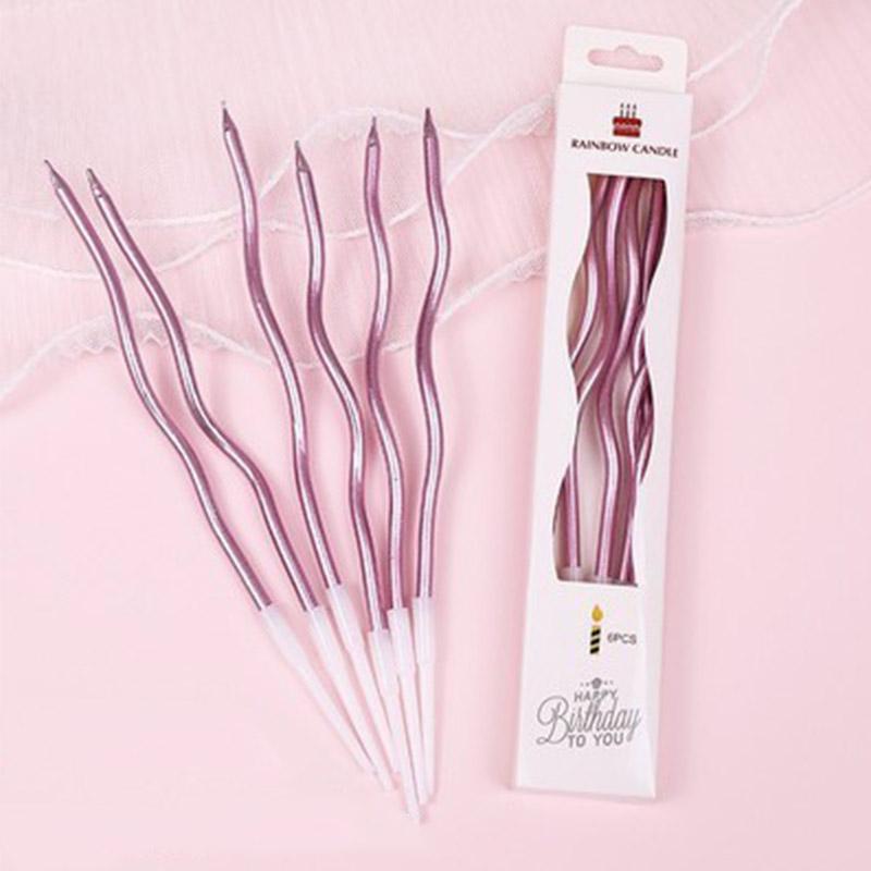 6PC/Box Creative Curved Cake Candles Best Wishes Birthday Curve Candles Colorful Wedding Party Birthday Cake Decorative Supplies