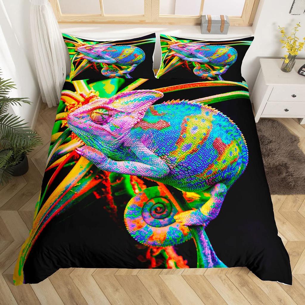 Lizard Reptiles Duvet Cover Gift For Boys Girls Funny Gecko Bedding Set Full Queen Microfiber Cute Animal Theme Comforter Cover