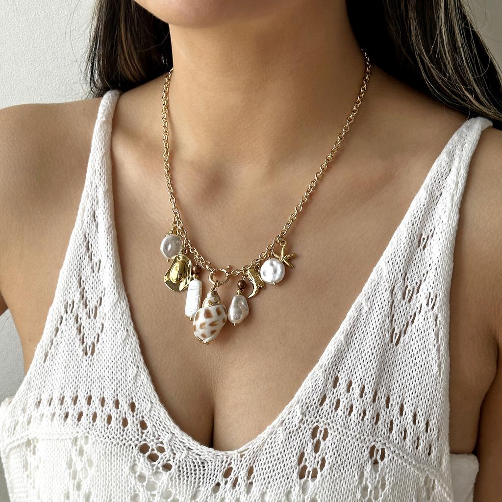 Mermaidcore Seashell Pearl Belly Chain for Women Gold Color Starfish Charm Boho Choker Summer Vacation Resort Jewelry
