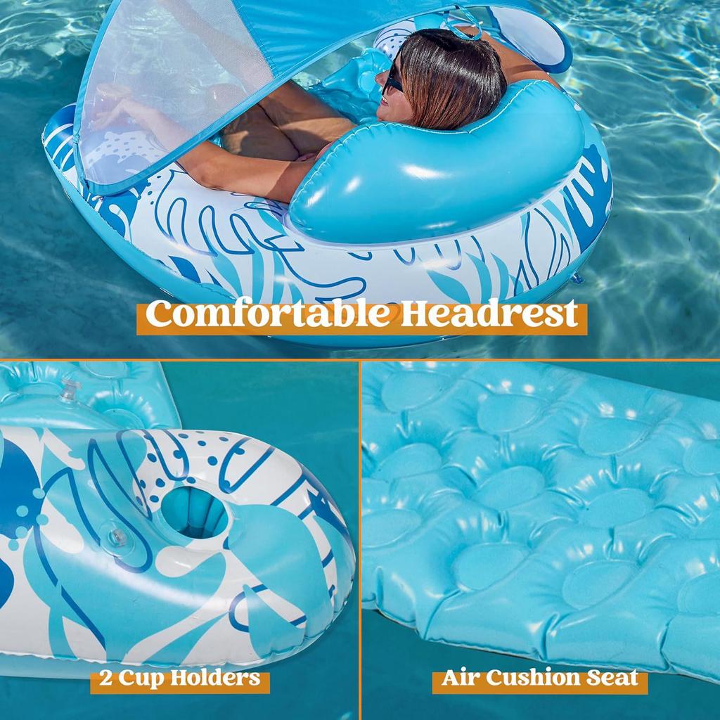 Inflatable U-Shaped Water Lounger with Sun Canopy