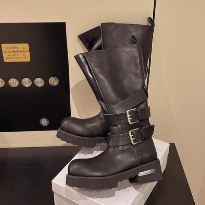 Панк байкерские ботинки--Американский ретро регулируемая пряжка толстая подошва увеличивающая рост модные универсальные удобные в носке