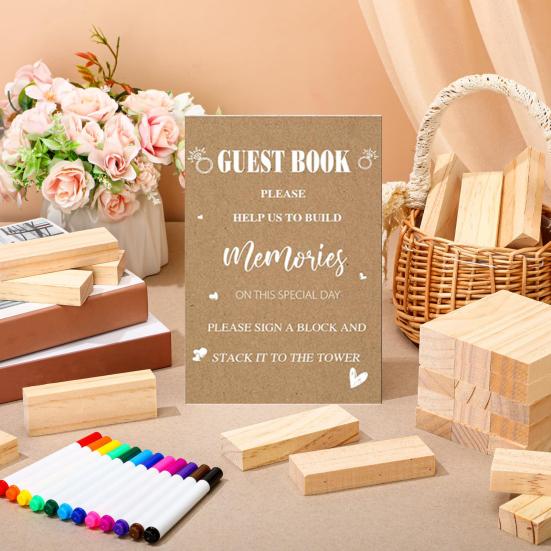 1 Набор Альтернатива свадебной книге пожеланий Деревянный блок с прозрачной акриловой коробкой Ручки Знак Свадьба Свадебный душ Вечеринка Украшение для приема