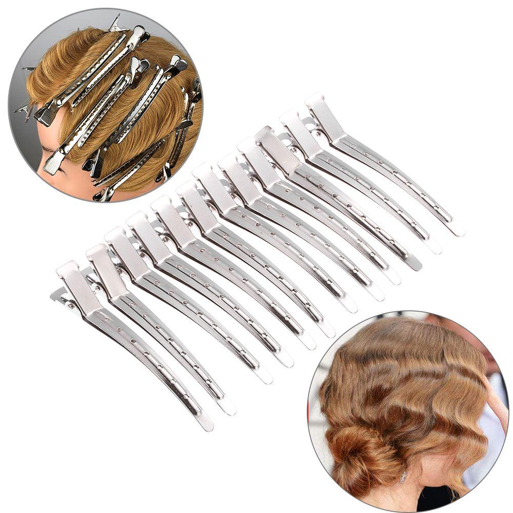 12PCS Salon Styling Stainless Steel Wavy curls Duck Mouth Fixed hair clip Hair Clip