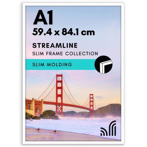 Americanflat A1 Poster Frame, Lightweight, Safe, and Transparent with a 1mm Protective PS Panel, Thin Frame Design (Wall Mounting) - White (Streamline