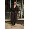 Oversized Vintage Style Double Breasted Closure Belted Black Trench Coat