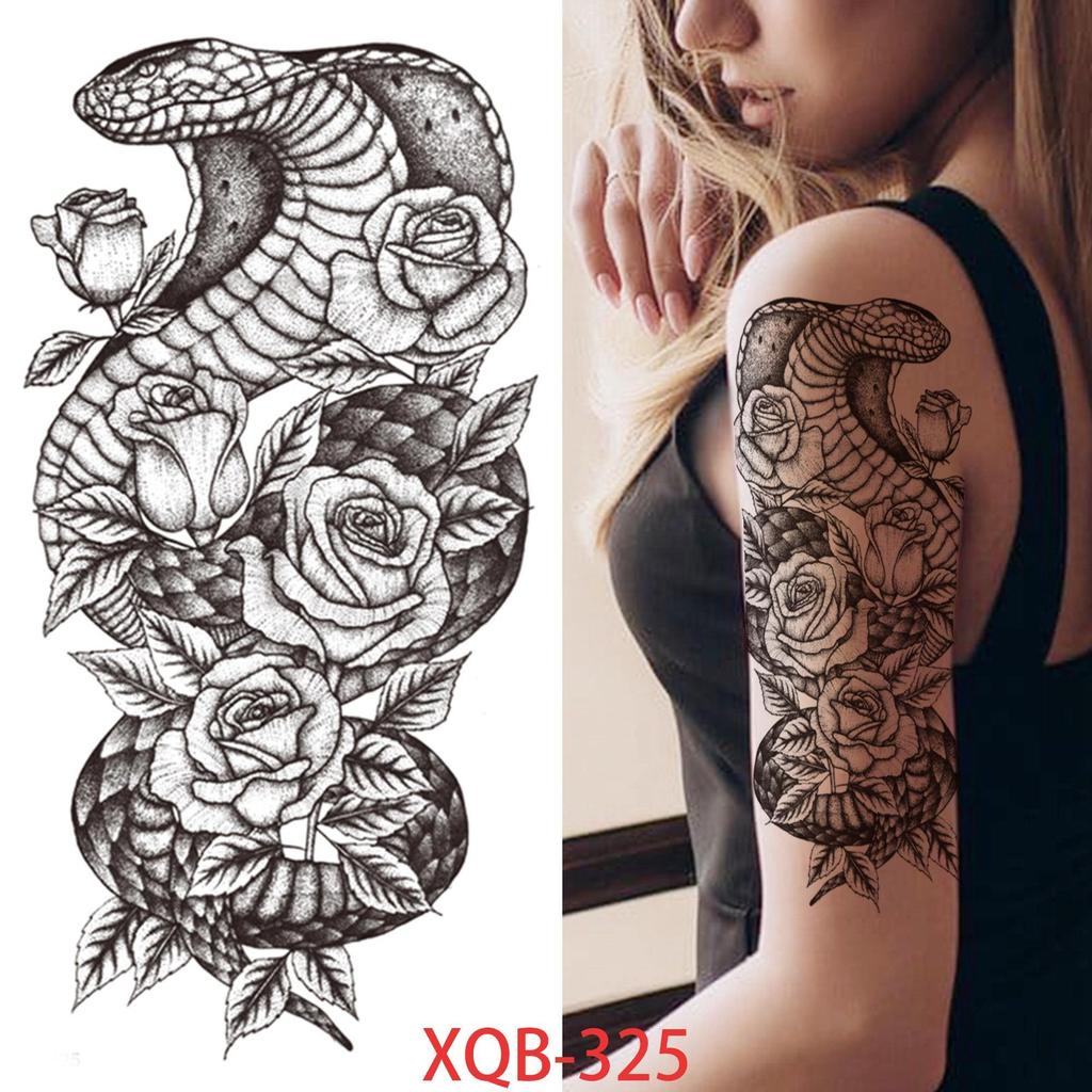 1 PC 210*114MM Cat Geometry Black Temporary Tattoos For Men Women Black Forest Skull Tiger Wolf Tattoo Sticker Evil Devil Arm Tattoo