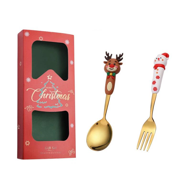 Рождественский набор ложек Креативный набор посуды Мультяшная рождественская елка Десертная ложка Вилка Подарочная коробка