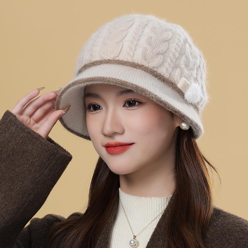 Autumn and winter middle-aged and elderly hats female rabbit fur knitted wool hats thermal basin hats grandma hats winter mother hats