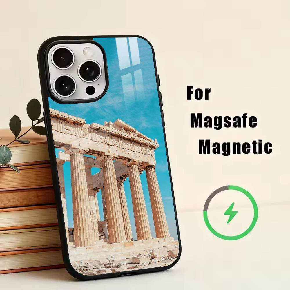 Акрополь Афин Чехол для iPhone 17, 16, 15, 14, 13, 12, 11 Plus, Pro Магнитный с Magsafe Беспроводной Зарядкой