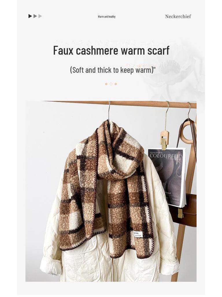 Mela Women's High-Grade Winter Triangle Plaid Scarf - Imitation Cashmere Wool Shawl