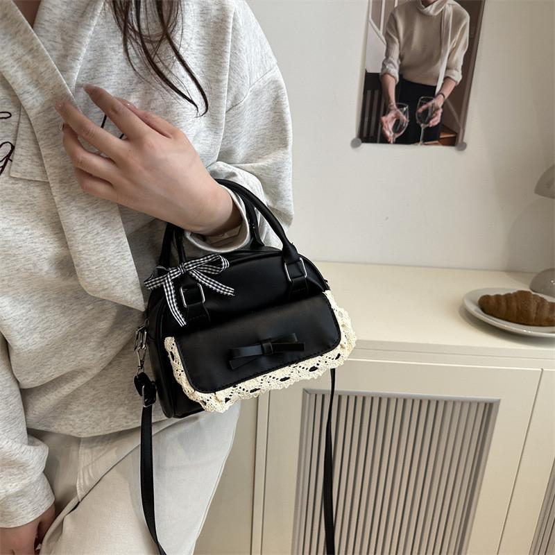 Style Bowknot Handbag Pu Leather Crossbody Bag With Zipper Closure For Casual Outings