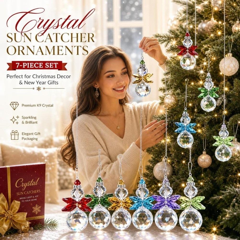 7pcs Glass Ball Christmas Tree Ornaments Crystal Clear Angel Prism Pendant Christmas Decoration