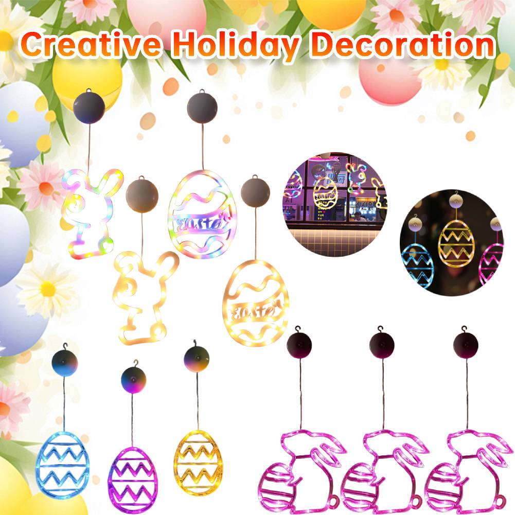 2025 Пасхальный кролик/Яйца оконный светильник на батарейках светодиодный светильник подвесной светильник для домашнего интерьера пасхальные украшения окна