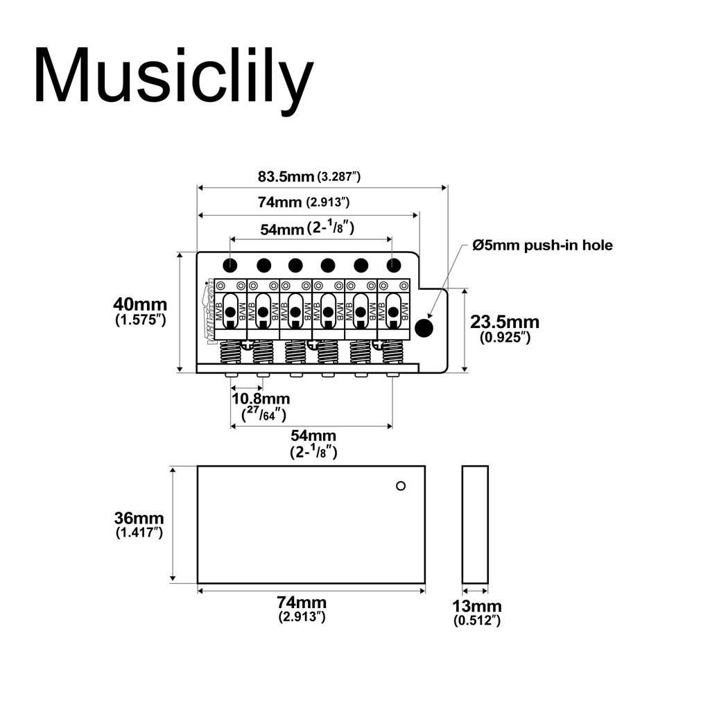 Wilkinson WOV03 String Pitch Vintage Guitar Tremolo Unit Bridge for Strat Electric Chrome 10.8mm 6-Point Squier/Mexico Fender/MIJ Guitar,