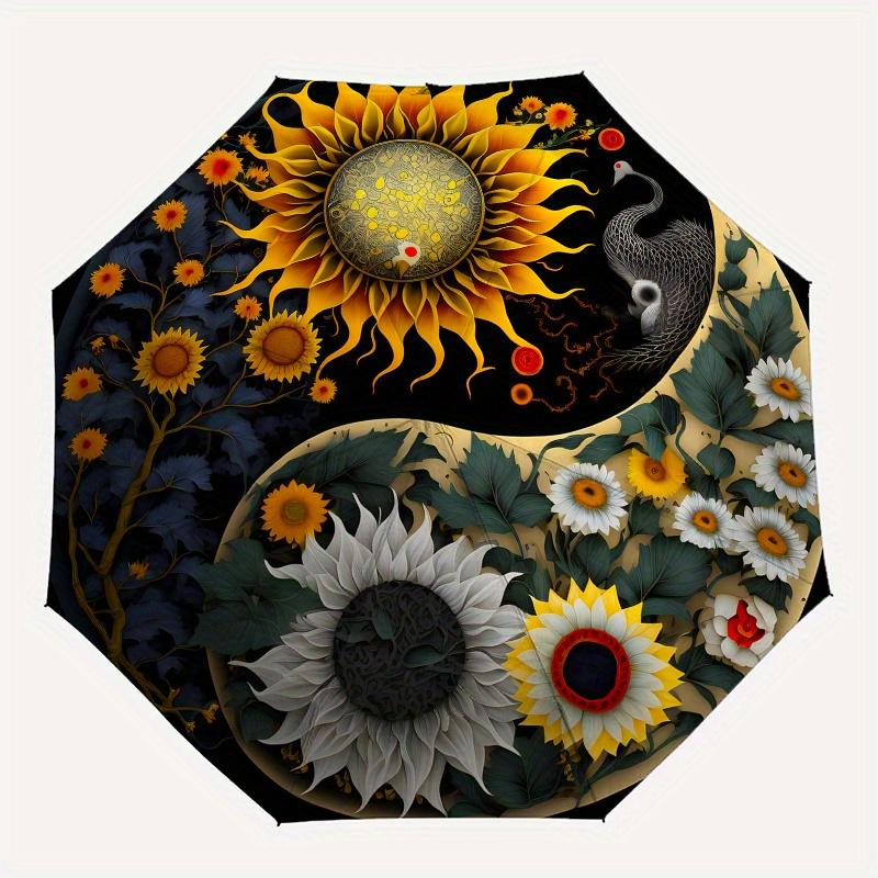 Yin Yang Harmony: Sunflower & Moon Art Print Umbrella, Christmas Gift Y383